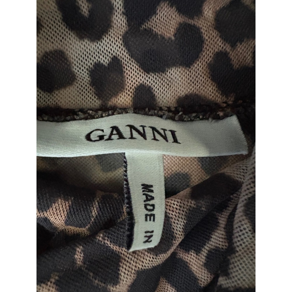 Ganni Leopard Print Mesh Mock Neck Long Sleeve‎ Top Size 38 or Size 6 US - Picture 5 of 13